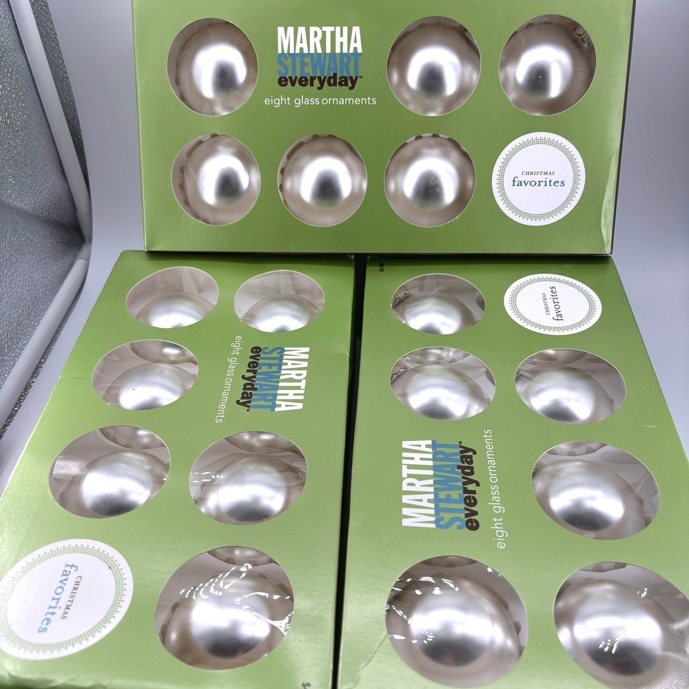 Vintage Martha Stewart Set of 24 Silver Glass Christmas Ornaments 3 Boxes of 8